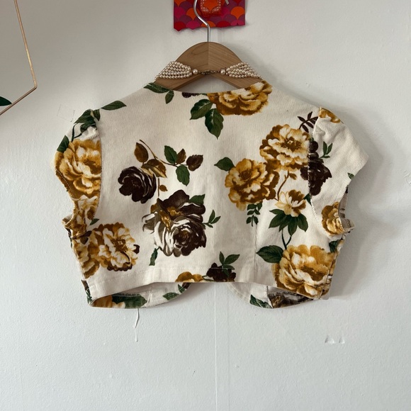 EUC Salt & Pepper S Corduroy topper autumn roses tulip sleeve shrug cap sleeve - Picture 11 of 14